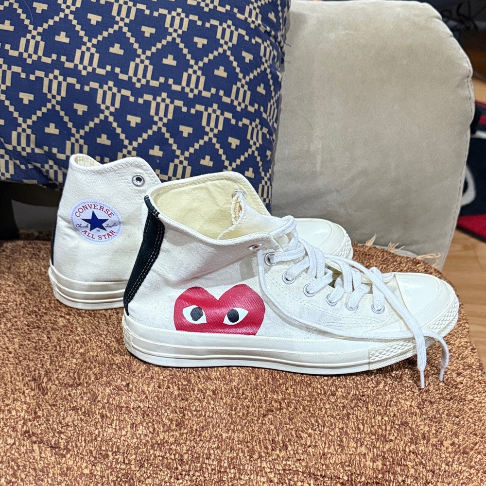 Converse White High-Tops with Red Heart Design